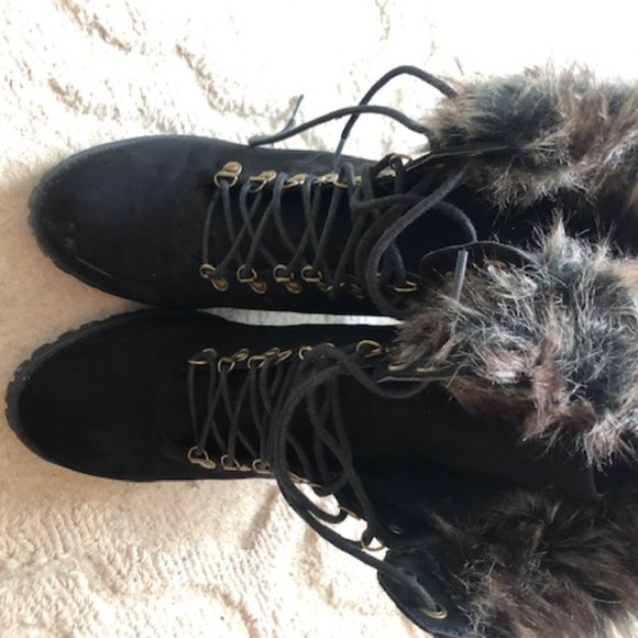 Fergie by Fergalicious Faux Fur Lace Up Suede Boot - Picture 2 of 3